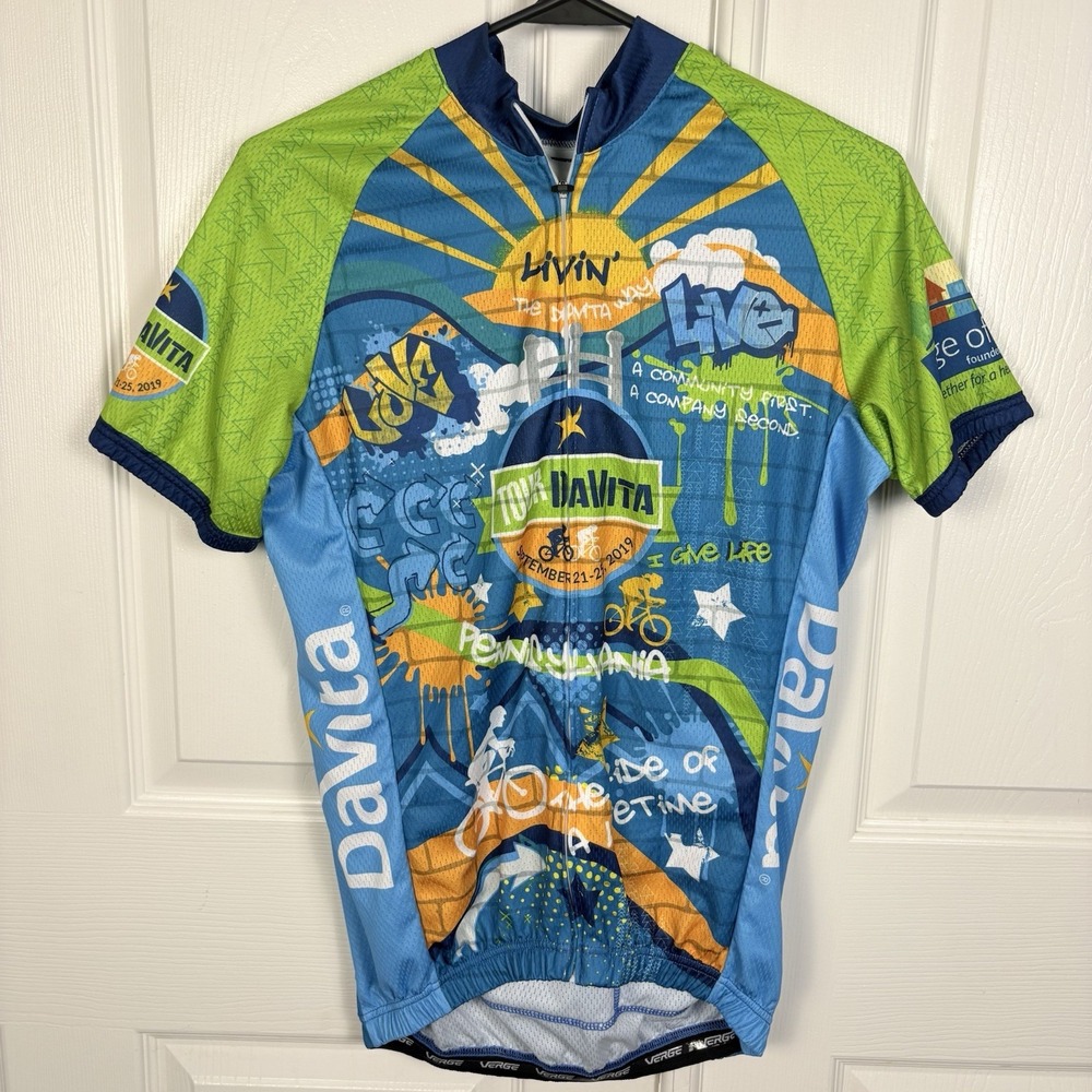 Tour De Davita Cycling Jersey Men's Small Verge Full Zip Short Sleeve Bike Top‎